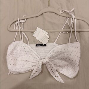 Zara White Eyelet Crop Top